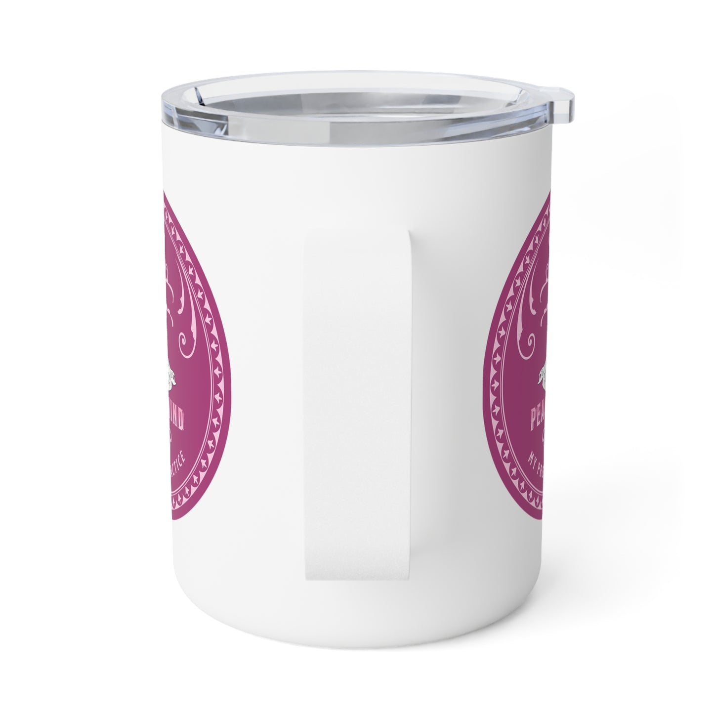Coffee is my Presence Practice with Pink Hues, stainless steal,  Insulated Coffee Mug, 10oz