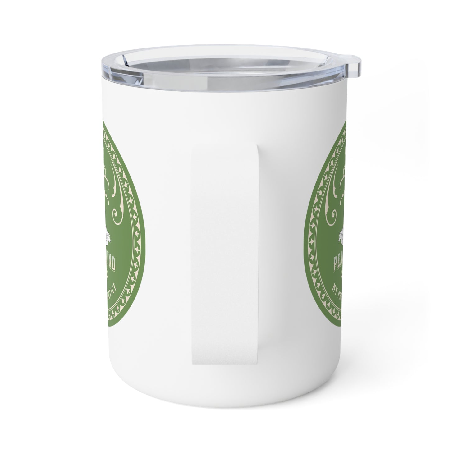 Coffee is my Presence Practice with Green Hues, stainless steel, Insulated Coffee Mug, 10oz