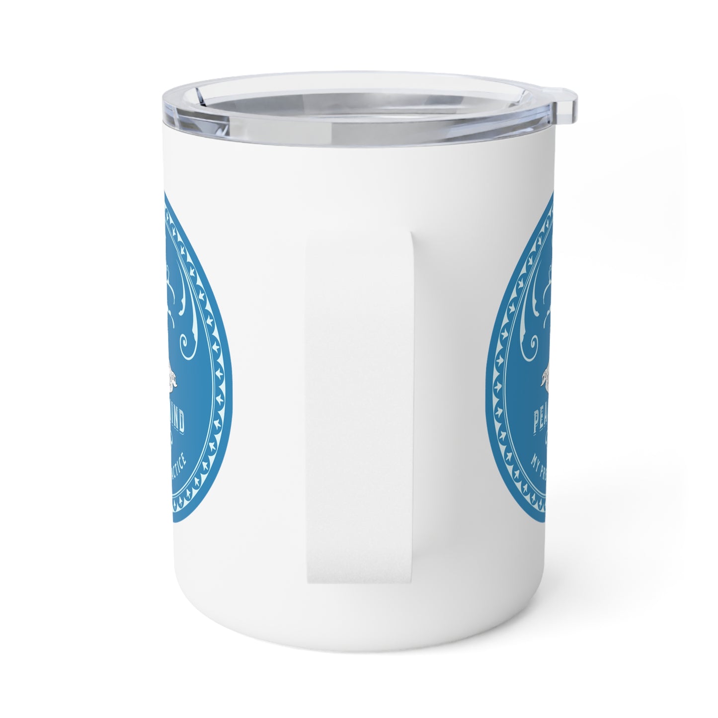 Coffee is my Presence Practice with Blue Hues Insulated, stainless steal, Coffee Mug, 10oz