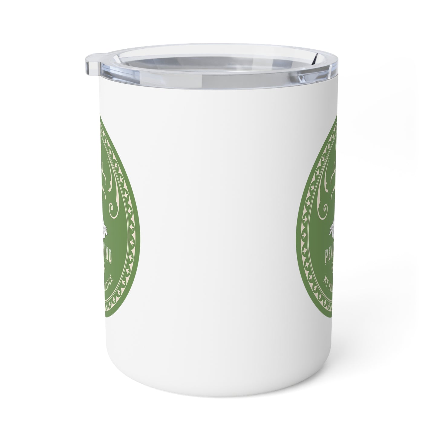 Coffee is my Presence Practice with Green Hues, stainless steel, Insulated Coffee Mug, 10oz
