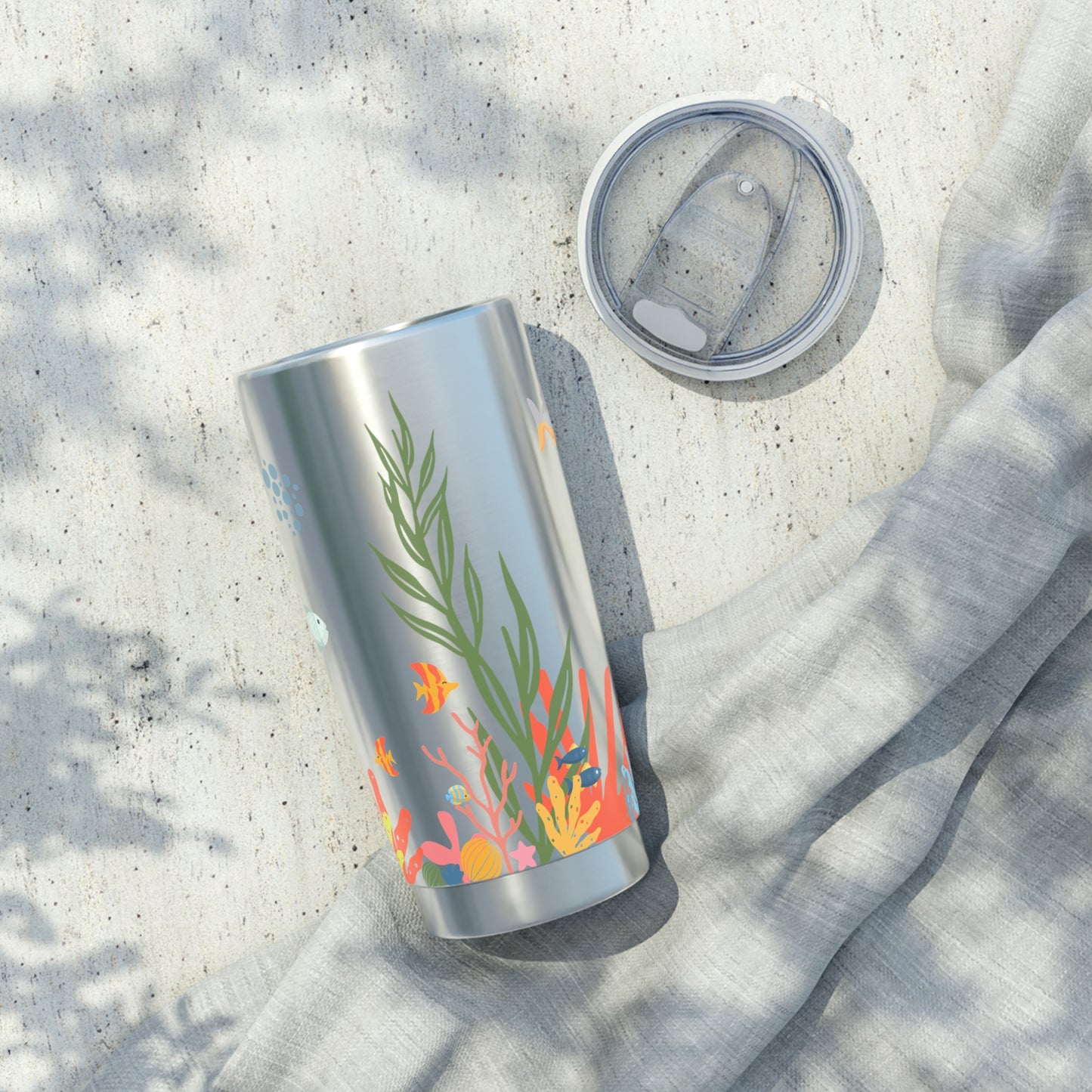 Stainless steal inside and out. Coral reef 20oz tumbler