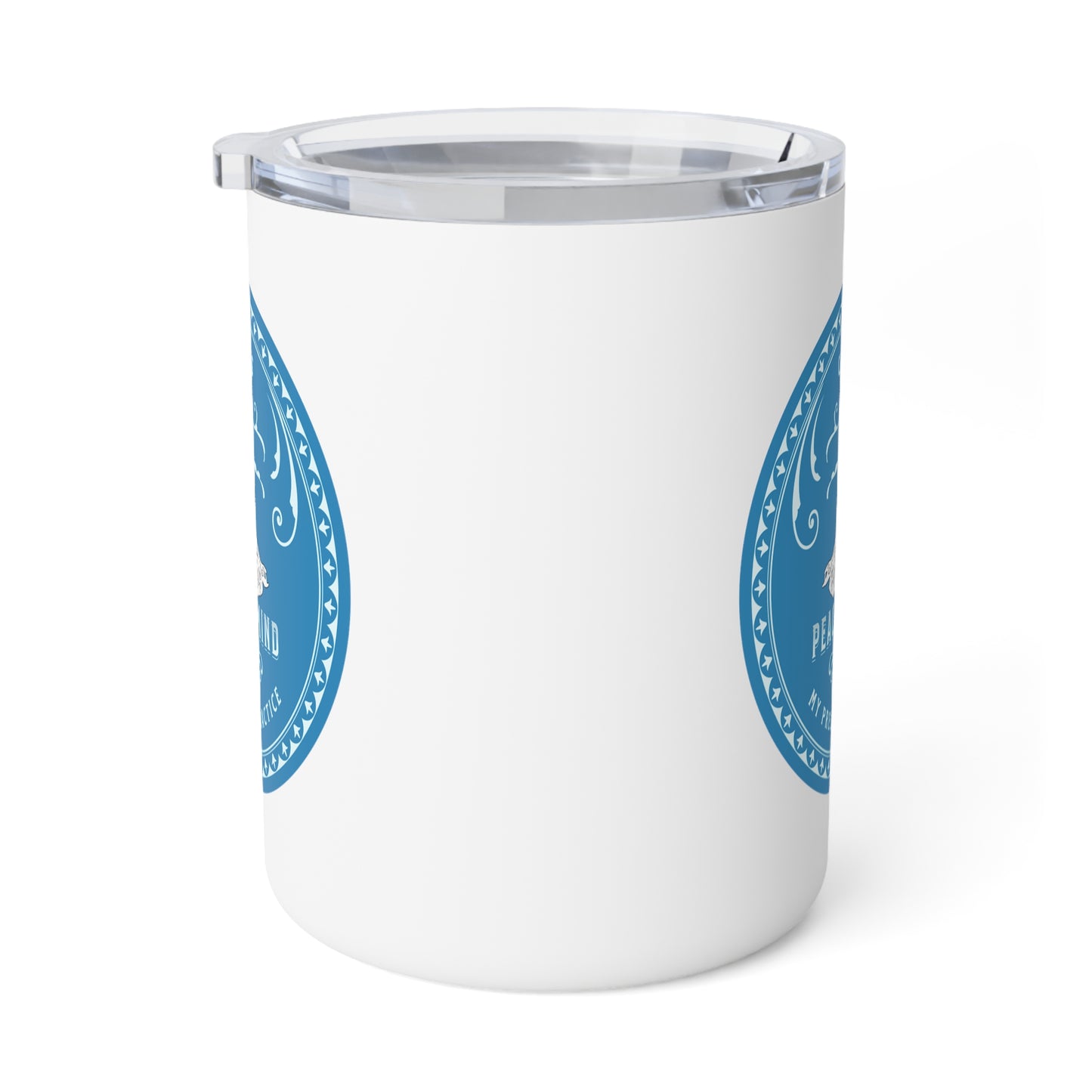 Coffee is my Presence Practice with Blue Hues Insulated, stainless steal, Coffee Mug, 10oz